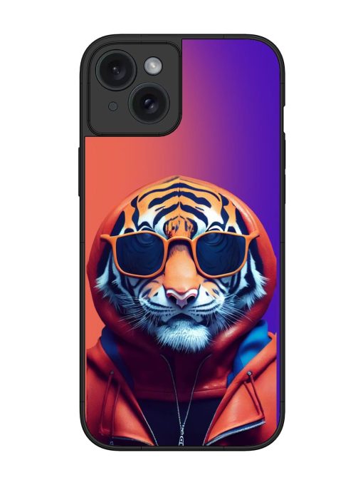 Tiger Animation Glossy Metal Phone Cover for Apple Iphone 15 Plus Edge Zapvi