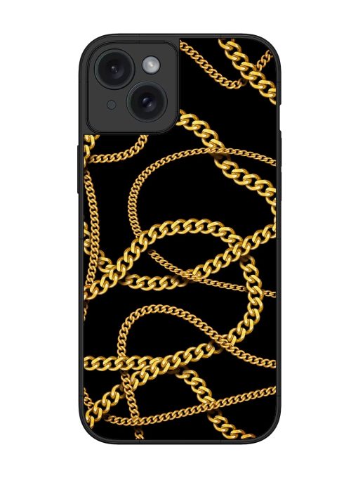 Decorative Golde Chain Glossy Metal Phone Cover for Apple Iphone 15 Plus Edge Zapvi